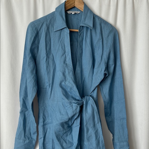 Veronica Beard Sky Blue Linen Long Sleeve Shirt Dress **Size 6** 🌸🌸 - Picture 3 of 6